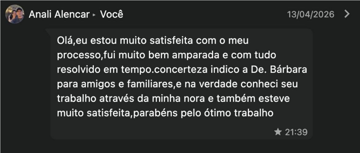 Mensagem de Anali Alencar sobre o atendimento da Dra. Bárbara Felipe